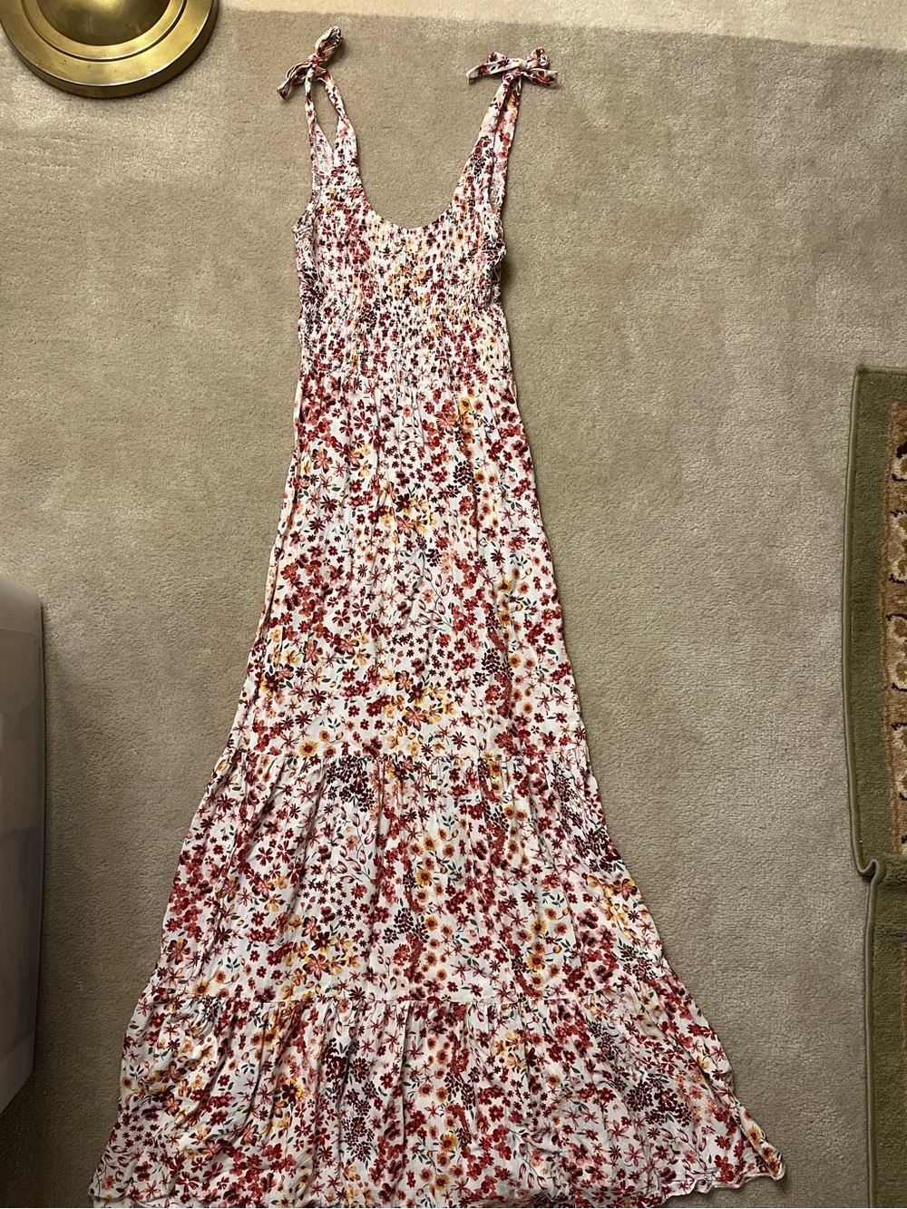 Bailey Blue White Floral Tie-Shoulder Maxi Dress with Red and Yellow Flowers